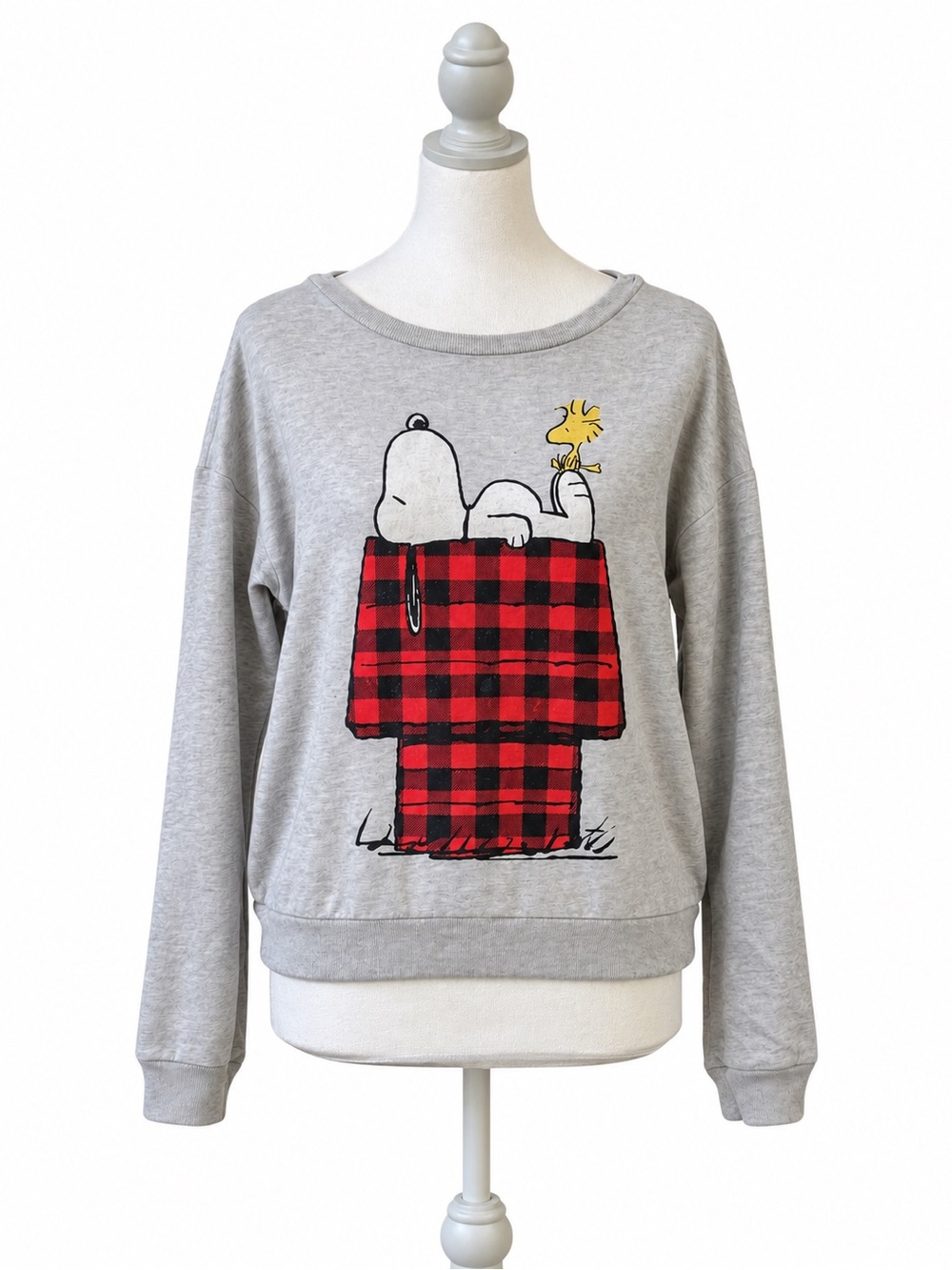 Peanuts Snoopy Woodstock Plaid Sweatshirt M